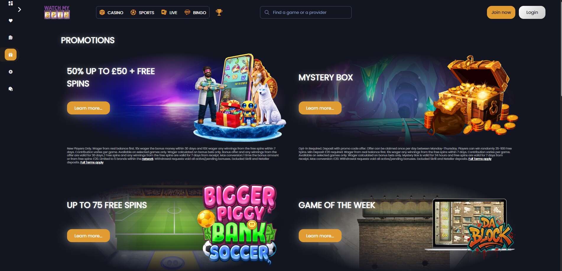 Watchmyspin Offers Casino UK pc