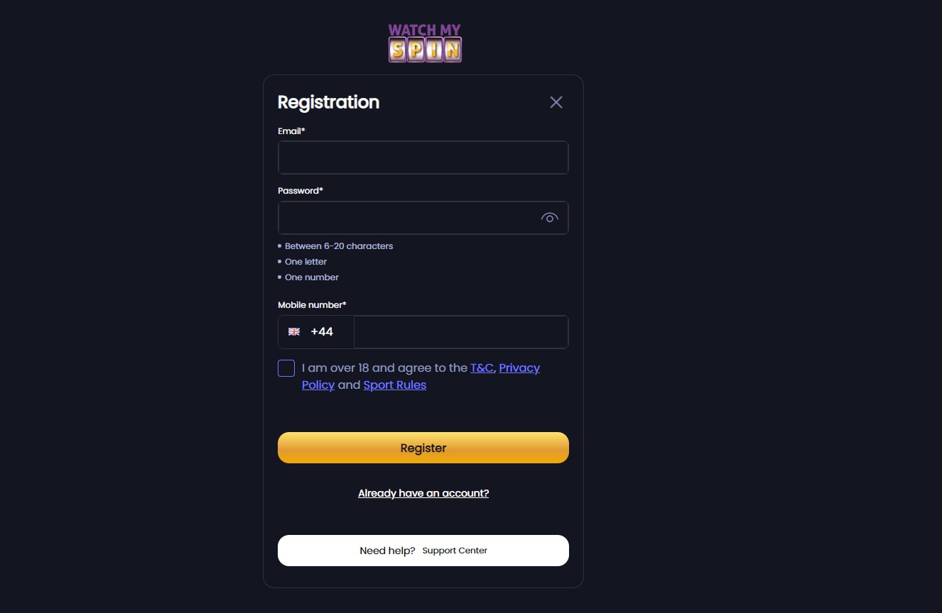 Watchmyspin Registration UK