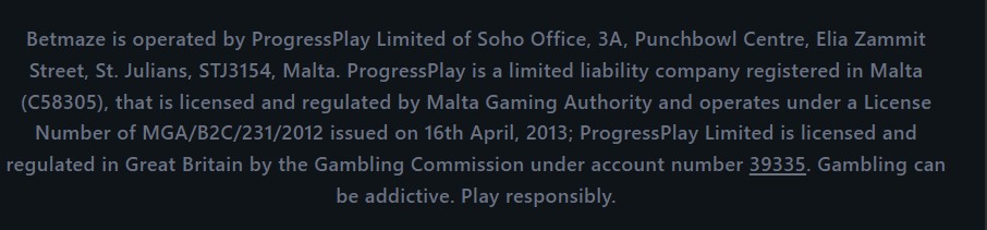 Betmaze licence