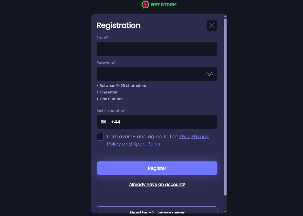 Betstorm Sports Registration UK