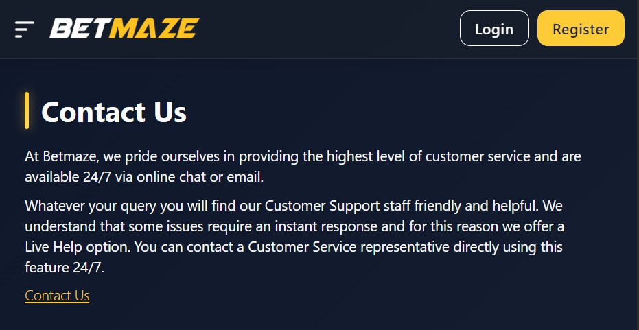 Customer Support BEtmaze UK