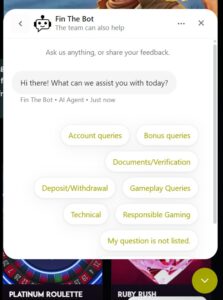 Live Chat message Vegas Mobile Casino UK