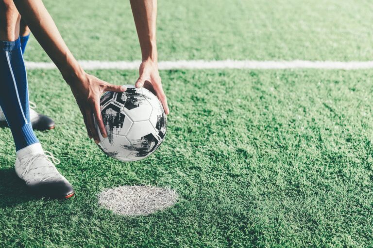 England player prepares to take a penalty against Argentina at the World Cup