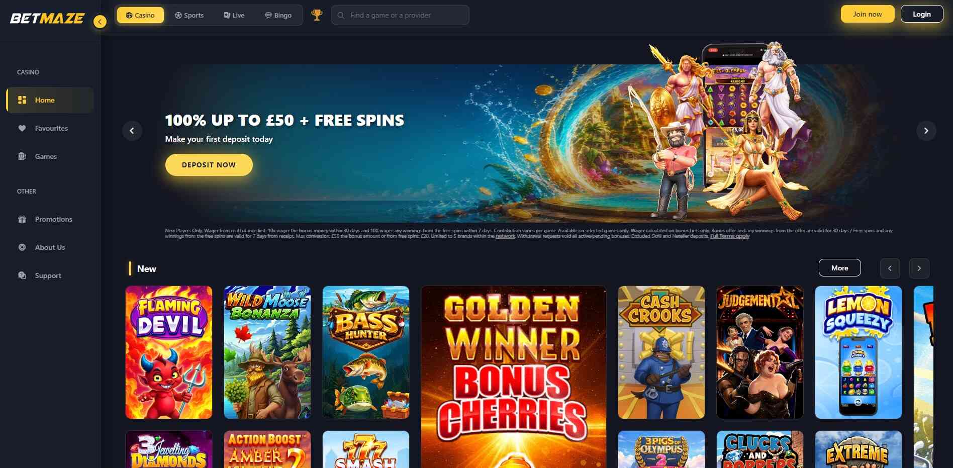 Betmaze Casino UK Homepage pc