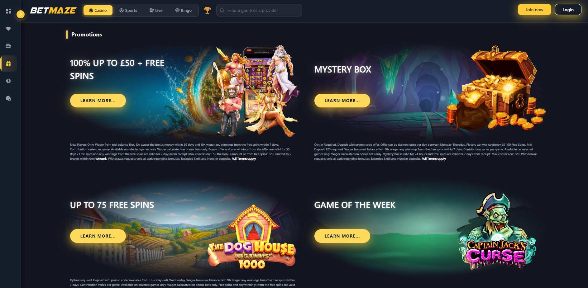 Betmaze Casino UK Promotions pc