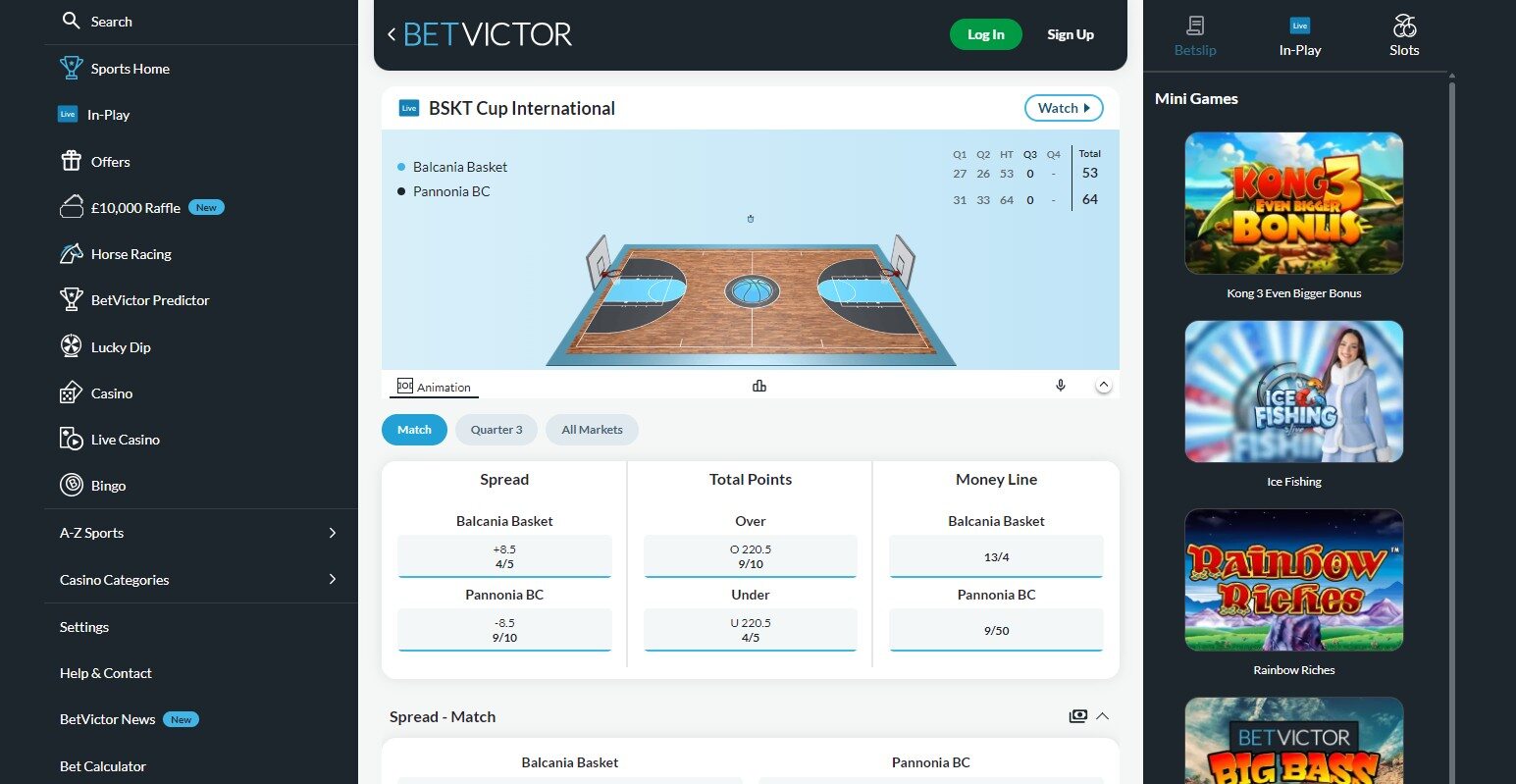 Betvictor Basketball Betting UK pc