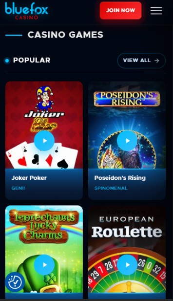 Bluefox UK Casino Homepage