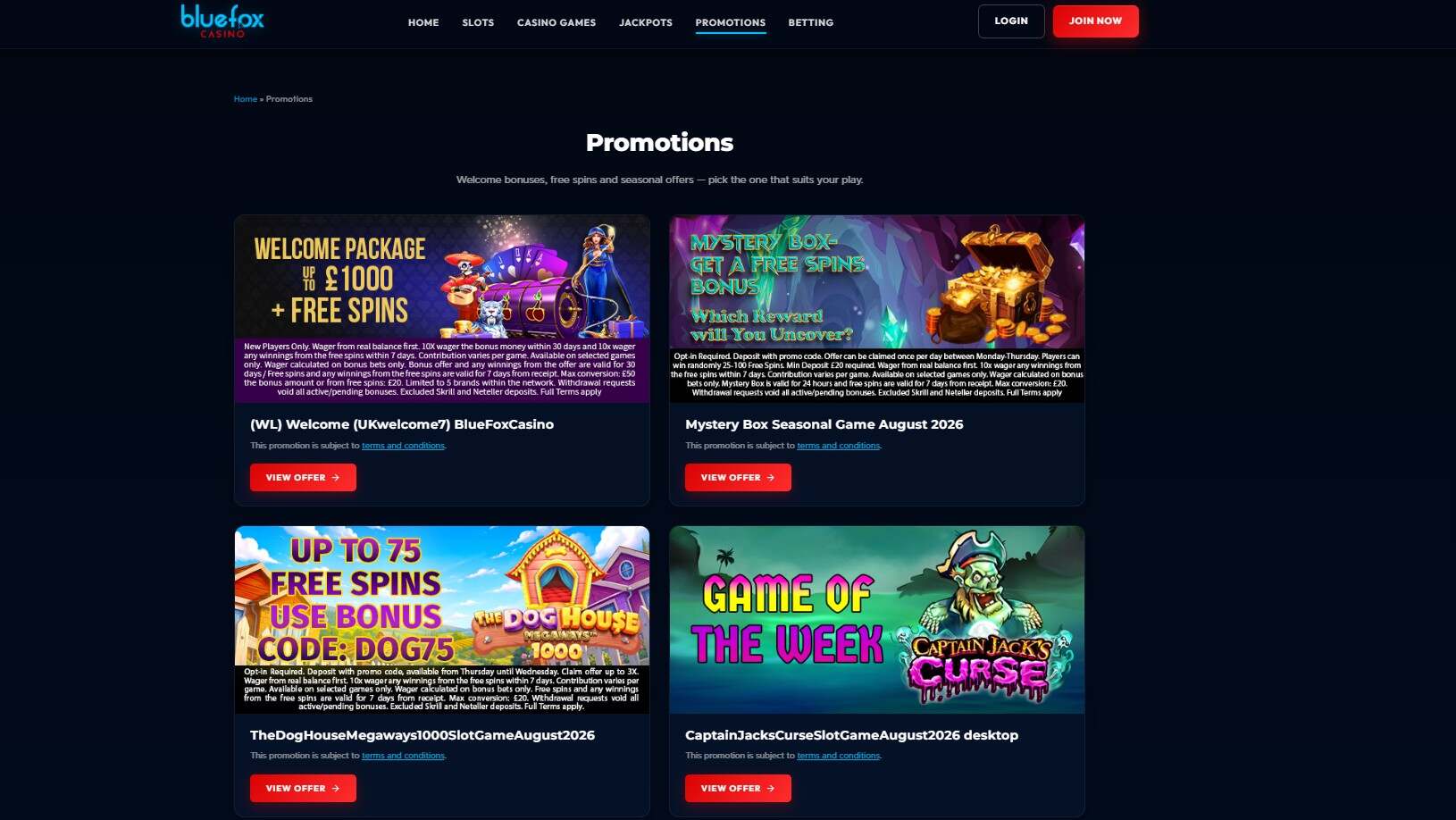 Bluefox UK Casino Promotions pc