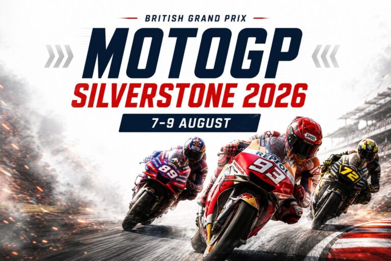 Picture of motorbikes on a race at British MotoGP 2026 Schedule Full Silverstone BB_UK