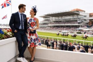 Couple dressed for the Ebor Festival at York Racecourse