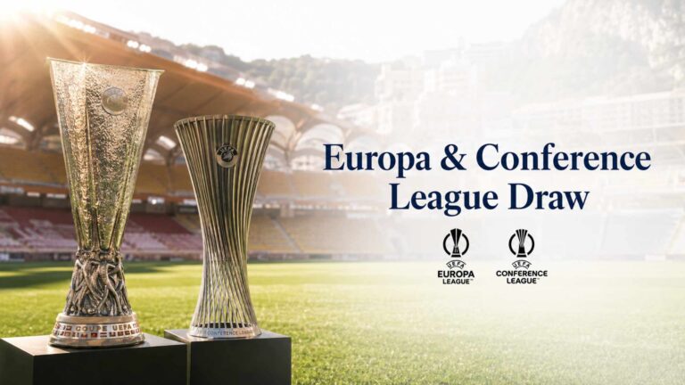 Europa League and Conference League trophies