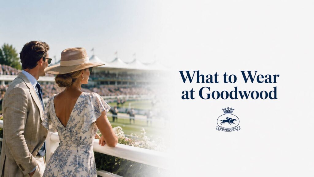 Stylish racegoers overlooking Goodwood Racecourse