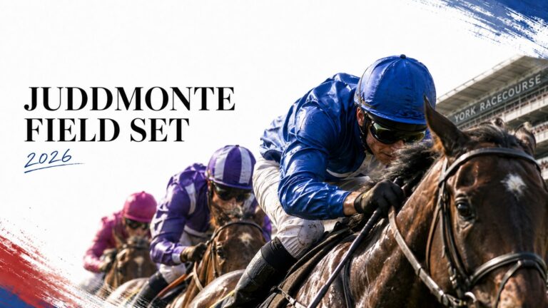 Jockeys racing at York Racecourse in the Juddmonte International 2026.