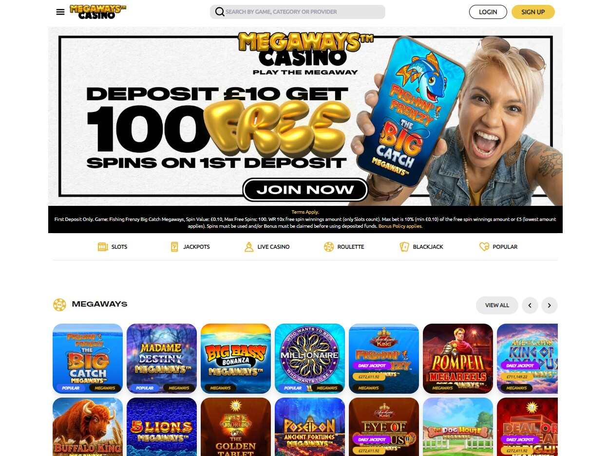 Megaways casino UK Homepage pc