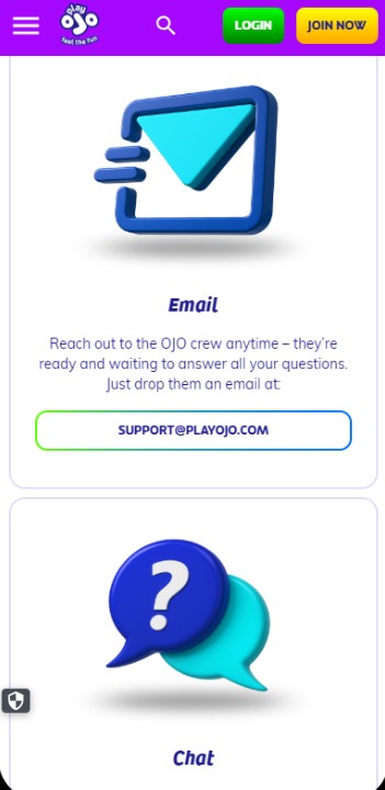 PlayOJO Casino UK Customer Support mobile version
