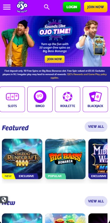 PlayOJO Casino UK Homepage