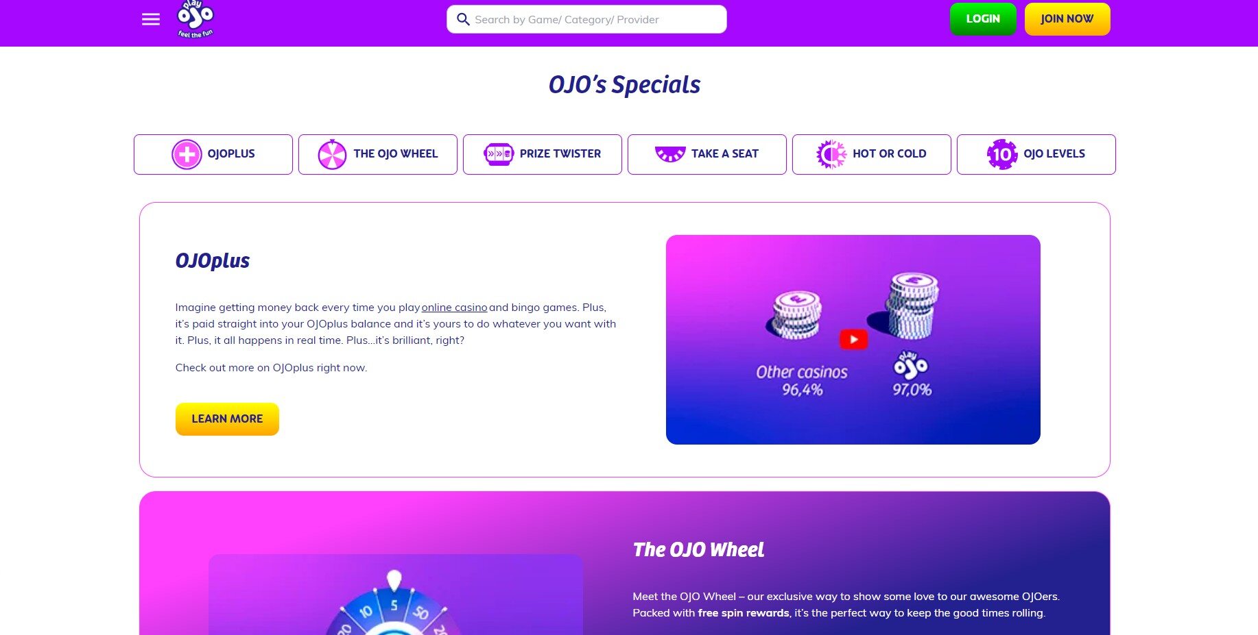 PlayOJO Casino UK Promotions pc