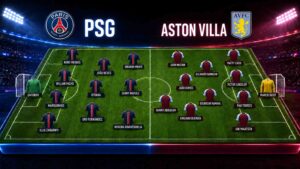 PSG vs Aston Villa predicted line-ups for the 2026 UEFA Super Cup, showing both teams’ formations and expected starting players.