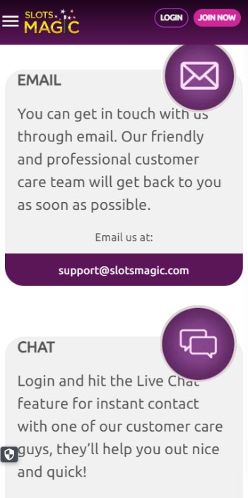 Slotsmagic Casino UK Customer Support mobile version