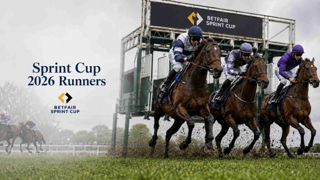 Three leading racehorses break from the Sprint Cup