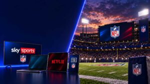 llustration of Sky Sports, Netflix and DAZN logos