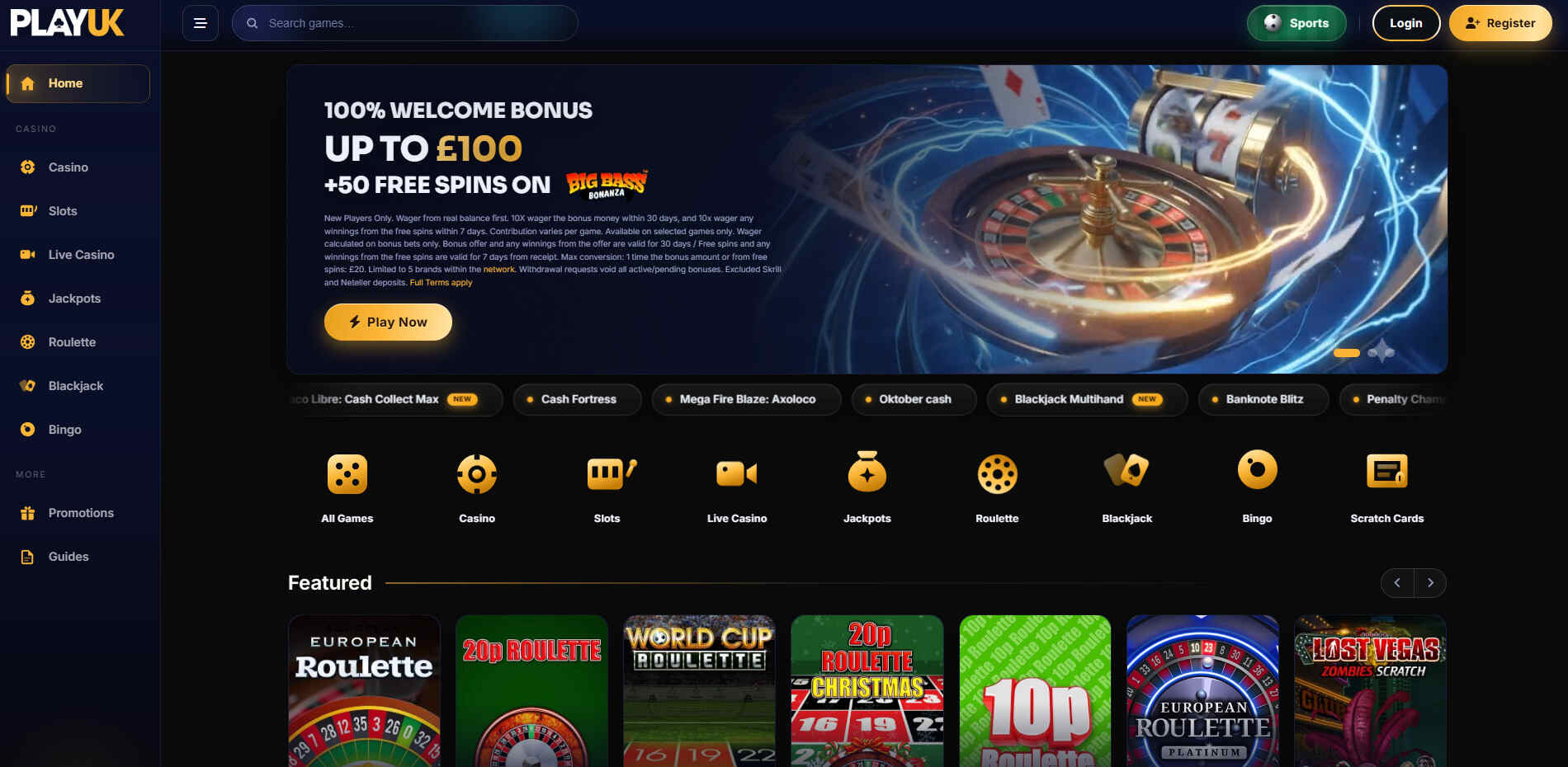 PlayUK Casino Homepage