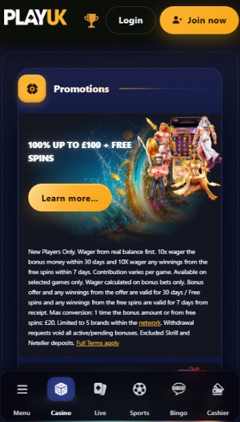 PlayUK Casino Promotions mobile