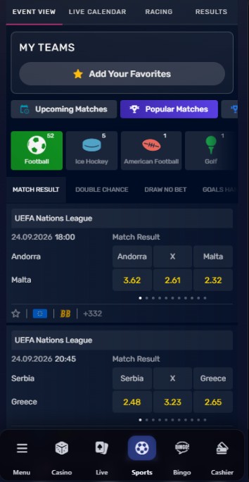 PlayUK Sports Homepage mobile