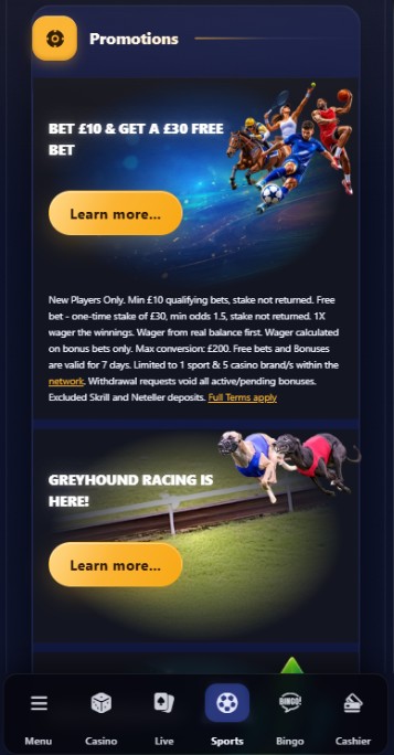 PlayUK Sports Promotions mobile