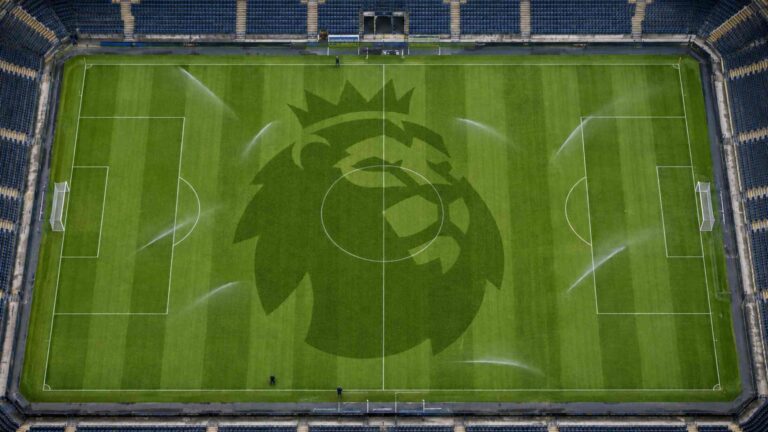 Aerial view of a Premier League football pitch