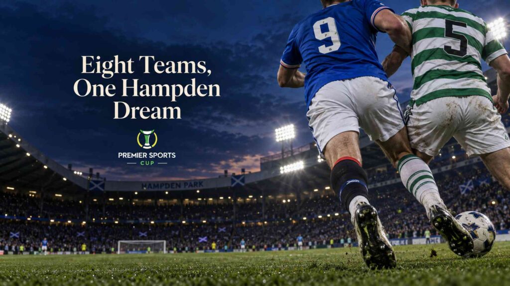 footballers in Rangers and Celtic colours in Hampden Park