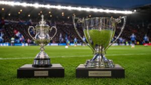 Scottish Cup and Scottish League Cup trophies