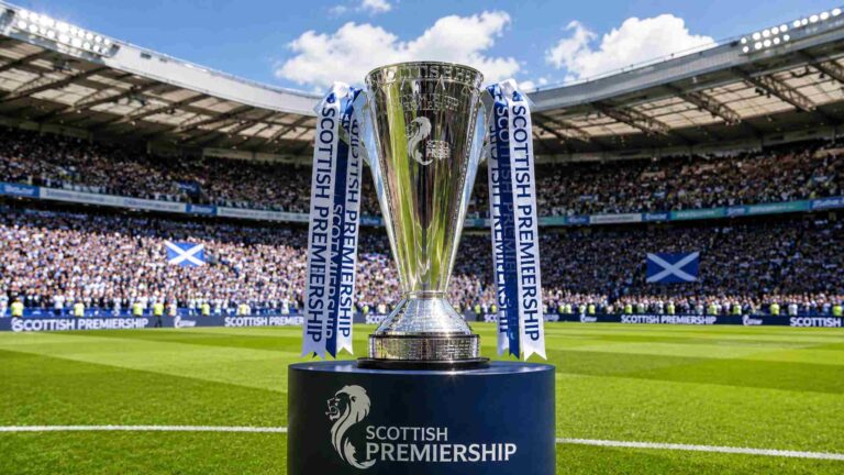 Scottish Premiership trophy on a pedestal
