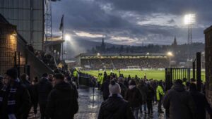 Scottish football supporters entering