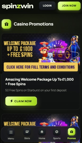 Spinzwin UK Casino Promotions mobile
