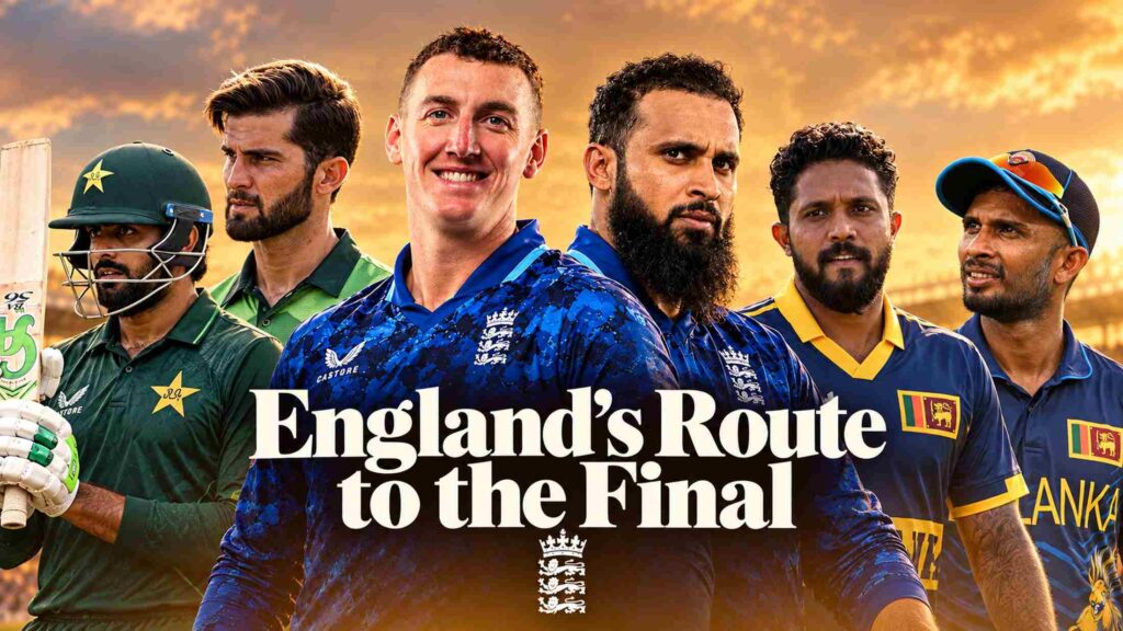 Harry Brook and Adil Rashid flanked by Pakistan’s Babar Azam and Shaheen Shah Afridi and Sri Lanka’s Kusal Mendis and Dasun Shanaka.