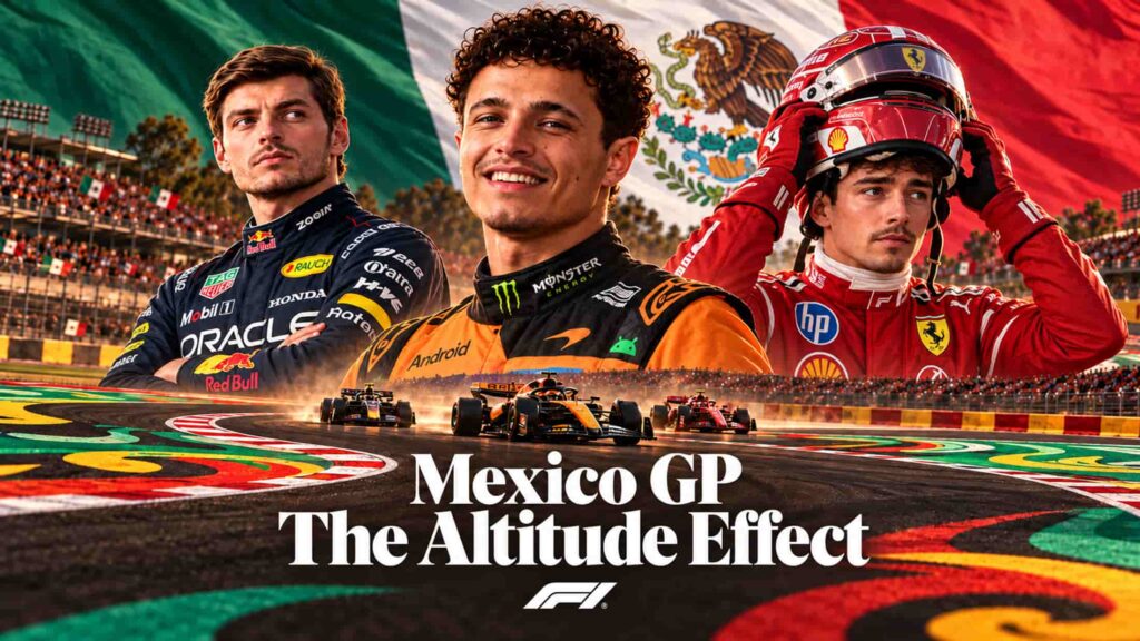 Lando Norris -between Max Verstappen and Charles Leclerc Mexico GP 2026